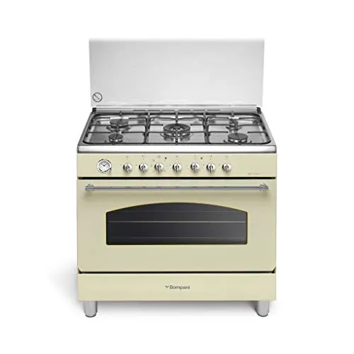 Cucina a gas con forno elettrico ventilato, N° 5 Fuochi, 90x60 cm, colore Crema