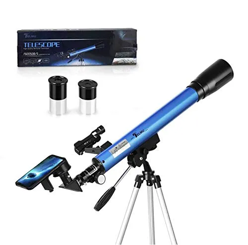 TELMU Telescopio Astronomico - F60050M/5 Telescopio Rifrattore con Red Dot Observer e Oculare (H12,5 mm e H 20mm), Regalo per Esplorare la Luna (con Adattatore per Smartphone)