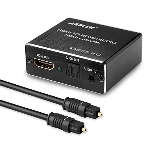 AGPtEK Splitter per Estrattore Audio HDMI 4K x 2K, Adattatore per Convertitore Audio da HDMI a HDMI Supporto Uscita Audio Ottica Ultra HD 4K Toslink e Audio da 3,5 mm Con Cavo in Fibra Ottica