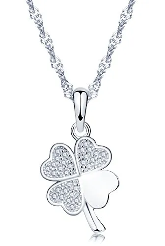 Yumilok, ciondolo a forma di quadrifoglio portafortuna in argento Sterling 925, con zirconia cubica, per donne/ragazze