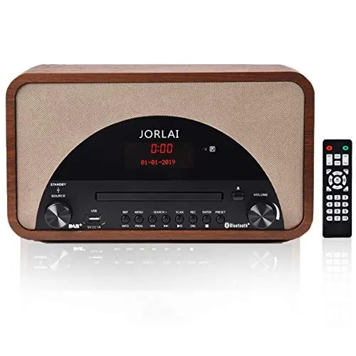 Radio Internet, JORLAI Radio Digitale DAB+, Lettore CD Compatibile con MP3, Funzione Incisione da CD a USB/MP3, Bluetooth, Legno