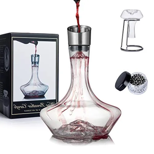 Decanter per Vino, vino decanter Iceberg con Filtro Aeratore, Base per Asciugatura e Perline Pulizia, Caraffa per Vino Rosso in Cristallo Soffiato a Mano al 100% Senza Piombo (1400ml)