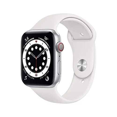 Apple Watch Series 6 (GPS + Cellular, 44 mm) Cassa in alluminio color argento con Cinturino Sport bianco