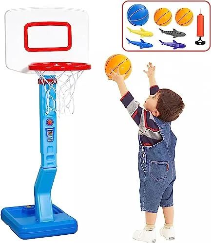 Canestro Basket Esterno Interno Bambini 3 4 5 Anni - Altezza Regolabile da Camera Giochi Piscina Giochi da Giardino per Bambini 3 4 5 Anni