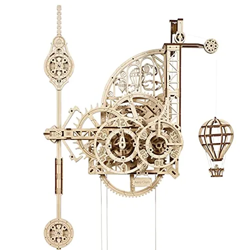 UGEARS Orologio a Pendolo Puzzle 3D - Aero Clock Orologio Sospeso Da Parete a pendolo Puzzle 3D in Legno - Modello Meccanico Kit di costruzione fai da te - Modellini Da Costruire Per Adulti Bambini