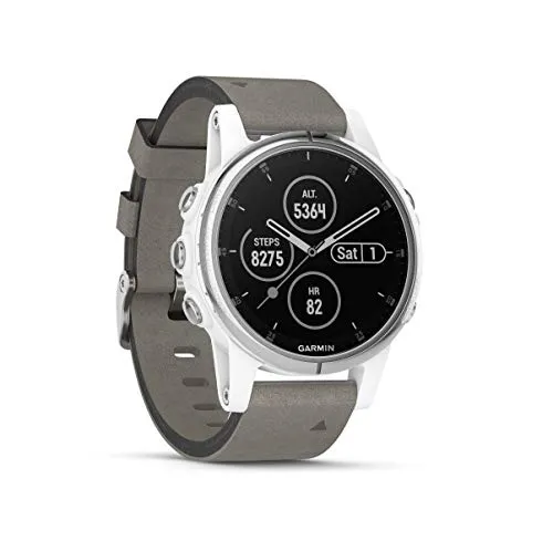 Garmin Fadelnix 5S Plus zaffiro, bianco con cinturino in pelle scamosciata, grigio