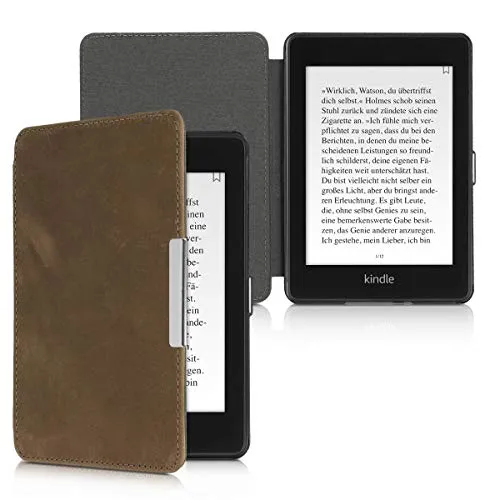 kalibri Custodia per ebook eReader Compatibile con Amazon Kindle Paperwhite (10. Gen - 2018) - in Vera Pelle con Chiusura Magnetica - Wallet Case