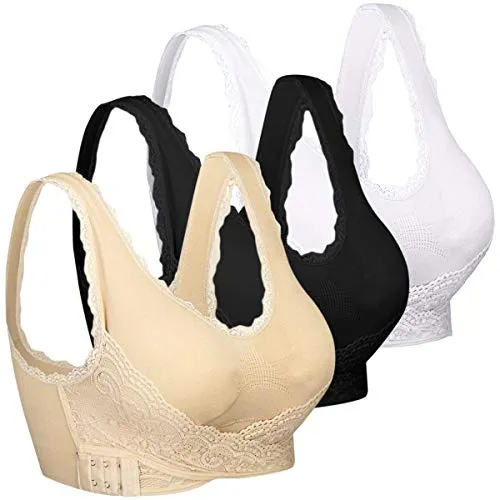 iClosam Reggiseno Senza Ferretto, Reggiseno Bra Pizzo Fibbia Laterale Anteriore con Imbottito Rimovibili per Sport Yoga Quotidiano