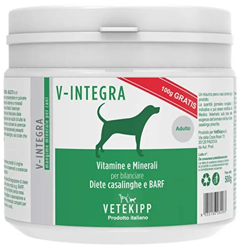 V-Integra VETEKIPP Cane Adulto, Mangime Minerale per la Dieta Casalinga del Cane Adulto - 500 g, Made in Italy