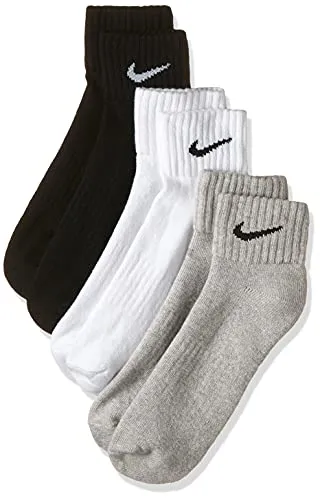 Nike One Quarter Socks 3PPK Value, Calzini Unisex – Adulto, Multicolore (Gryhthr/Bk/Wh/Bk/Bk/Wh), 38-42 EU