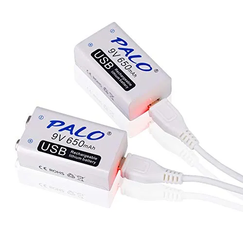 PALO, ricarica batterie al litio, 9v 650mAh con cavo USB, per tastiera, microfono, rilevatore di fumo 2*9V650-1*2 in 1 USB Cable