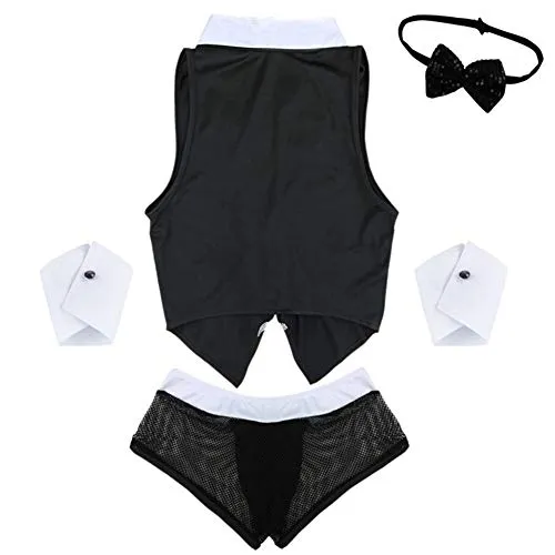 Security Accessory Abbigliamento Erotico da Uomo Uomo della Domestica del Gioco di Ruolo di Halloween Costume Outfits Tops Shorts retrò Intima con Il Collare Manette Set Lingerie (Size : One Size)