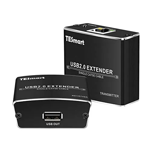 TESmart USB Extender per Cavo Ethernet Cat 5e o Cat 6 da 100mt 330ft USB 2.0 Collegato Webcam, unità Flash USB, Stampante, Tastiera del Mouse, Scanner ECC