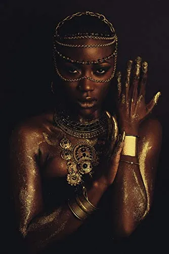 Donna africana nera e oro Lyrdream con collana, poster su tela, soggiorno camera da letto-50X70Cm