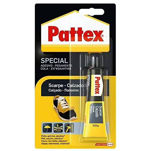 Pattex Special Scarpe, Adesivo per la Riparazione di Scarpe in Pelle, Cuoio, Gomma e Tela, Presa Veloce, Flessibile, Resistente all'Acqua, Trasparente, 30g