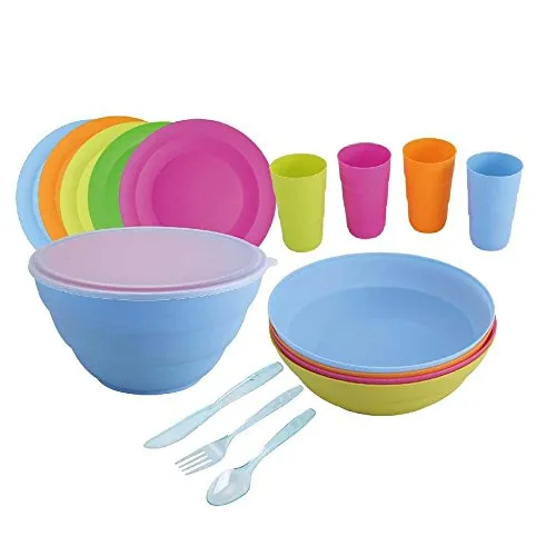 Renberg RB 4401 Picnic Set 26 Pezzi Posate Piatti Ciotola Tazza Giardino Esterno Multicolore