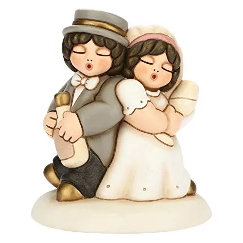 THUN - Topper Matrimoniale - Cake Topper con Brindisi Coppia Sposini - Cerimonia Matrimonio - Linea I Classici - Formato Medio -Ceramica - 12 x 12 x 14 h cm