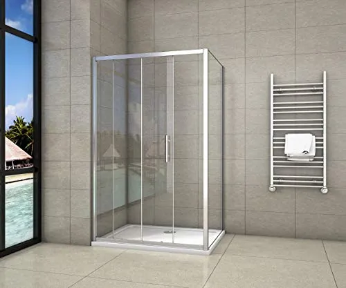 Aica Box doccia angolare, porta con apertura scorrevole e parete fissa, cristallo temperato 5mm, 140x70cm,Altezza:190cm