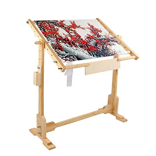 EBTOOLS - Quadro per punto croce in legno, telaio di ricamo su piede, altezza regolabile, stabile quadro da ricamare a punto croce, per pittura di seta e tappezzeria, Legno, 14CT