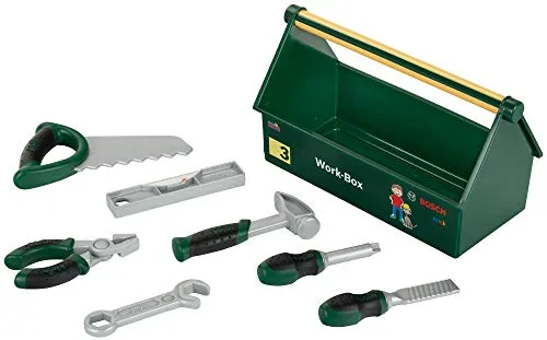 Theo Klein 8573 Tool Box I 7- Part Tool Kit I Strong Box with Practical Handle for Carrying I Toy for Children Aged 3 Years and up