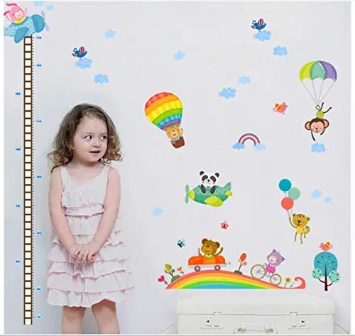Adesivi murali a forma di palloncino in altezza animali della giungla per la camera dei bambini Nursery Room Grafico Crescita Adesivo Poster Murale