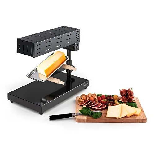 KLARSTEIN Appenzell 2G Schweizer Raclette Grill - fonduta, griglia da tavola, Stand, Fusione Tradizionale del Formaggio, 600 Watt, Temperatura Regolabile Continua, Piatto Grill, Nero