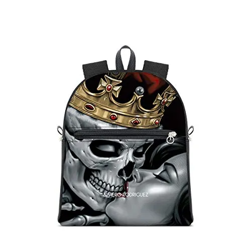 Alviero Rodriguez Zaino Zip Cerniera Uomo Donna Skull Love Teschio Bacio Donna Corona In Ecopelle