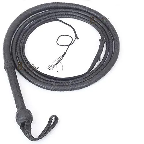 Bull Whip 08 piedi 16 trecce canguro pelle equestre Bullwhip pelle pancia & cuoio rinforzo interno, Indiana Jones nero