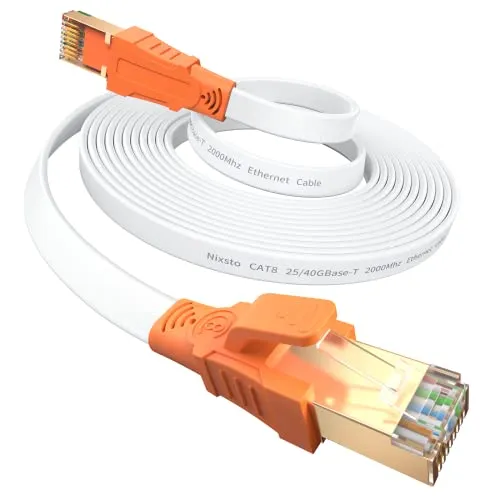 Cavo Ethernet 1 metri, Cat 8 Cavo di Rete Alta Velocità 40 Gbps 2000 MHz, Piatto Cavo LAN POE con Connettore Rj45 per Router, Modem, Switch, Gaming, più Veloce di Cable Cat5e/Cat6/Cat7