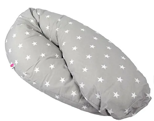 Babymajawelt® Federa per cuscino d'allattamento"Stelle piccole/MINI STARS" ca. 190 cm (federa cuscino gravidanza) grigio