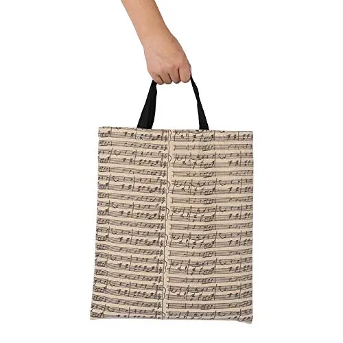 SHENJINGLI Borsa da Spiaggia per Lo Shopping Modelli Vento Borse di Borse for la Spesa di Musica Stave Eco-Borse Originali Borsa per Frutta (Color : Beige)