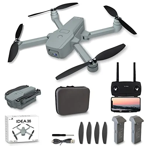 IDEA36 GPS Drone con telecamera 4K Professionale droni ReturnHome Motore Senza spazzole drones Posizionamento del Flusso Ottico Pieghevole Quadcopter Modalità seguimi 5GHz WiFi per Principianti/Adulti