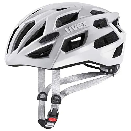 uvex race 7, casco sicuro ad alte prestazioni unisex, regolazione individuale delle dimensioni, protezione antiurto extra, silver matt white, 51-55 cm