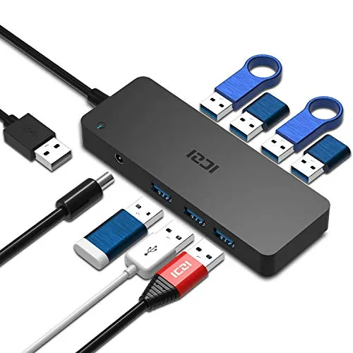 ICZI Hub USB 3.0 Alimentato 7 Porte USB SuperSpeed 5Gbps Trasferimento Dati con Adattatore d'Alimentazione 20W, Ultra Sottile USB 3.0 Hub per Windows XP/Vista/7/8/10, Linux, Chrome OS EC