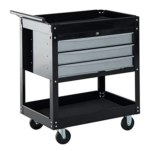 HOMCOM Carrello da Officina Professionale Cassettiera Portautensili in Lamiera, Nero, 68 x 46 x 88cm