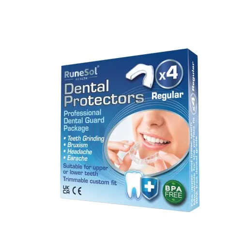 Runesol Bite dentale notturno della bocca per i denti Rettifica x 4 M| 4pks PanEU (4pk regolare) | Bocche di bocca per il byte bruxismo la rettifica dei denti, TMJ, Bruxismo
