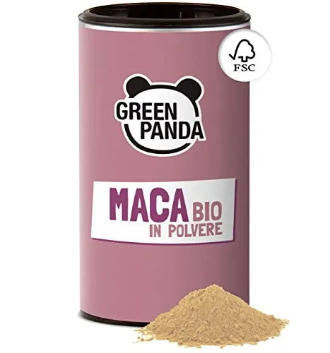 GREEN PANDA© Maca peruviana biologica delle Ande | maca in polvere per preparare bevande | testata in laboratorio e certificata | maca polvere in contenitori di cartone | 170g
