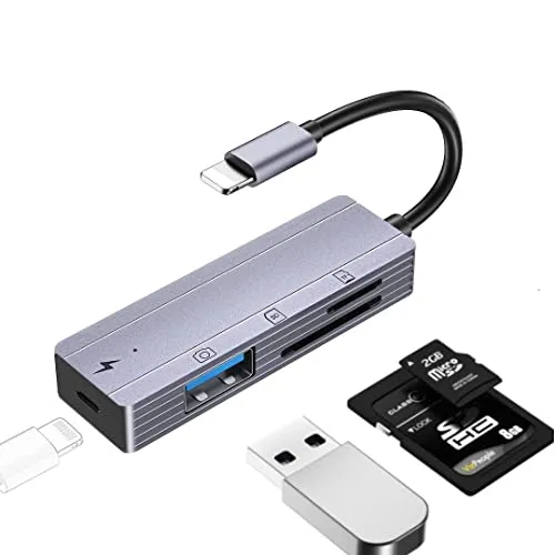 sunshot Lettore di Schede SD/TF Adattatore OTG 4 in 1 con Ricarica e Slot Card, Supporta Dischi USB, Mouse, Tastiera, Hub, Midi, ECC.