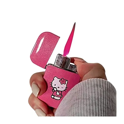 Accendino butano rosa Hello Kitty, accendino antivento cartone animato gonfiabile, regalo di compleanno e San Valentino for donna (senza gas)