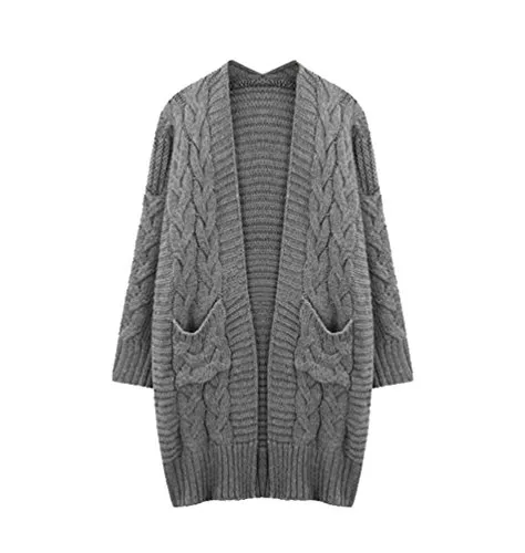 YuanDian Donna Autunno E Inverno Casual Taglie Forti Baggy Cardigan A Maglia Lungo Elegante Caldo Elastico Tasche Cashmere Aperto Cardigan in Lana Maglioni Grigio 4XL