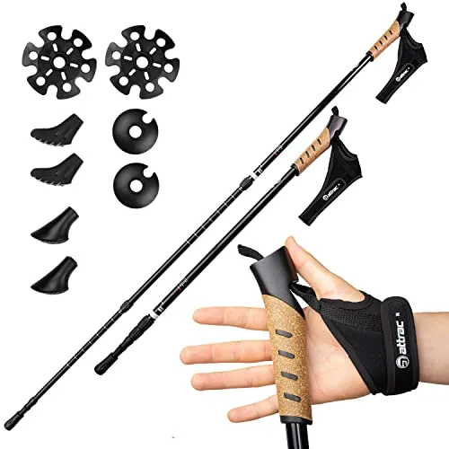 ATTRAC Bastoncini Nordic Walking con Sistema telescopico, Anti-Shock e Ammortizzante - Lunghezza Regolabile da 69 Fino a 136 cm - Impugnatura in Sughero + PDF Workout