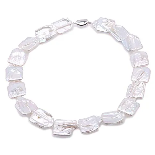 JYX - Collana di perle barocche naturali coltivate d'acqua dolce, collana da donna, lunghezza 19 cm e Argento, colore: Bianco 2, cod. FNI254