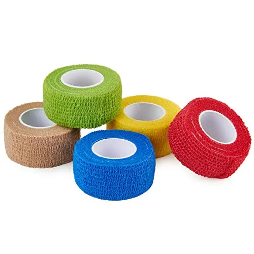 Selighting Benda Coesiva, 5 Rotoli Fasciatura Adesiva Elastica Self-adherent Cohesive Tape Strong sport nastro per dita slogature e gonfiore, benda autoadesiva rotoli Mix Colore (2.5cm *4.5m)