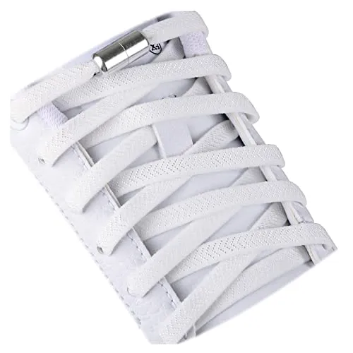 Olukssck 2 Paia Elastici Lacci con Chiusura in Metallo, No Tie Lacci delle Scarpe Lacci Senza Nodo per Scarpe da Ginnastica,Scarpe da Corsa, Scarpe Casual(100cm), Bianco