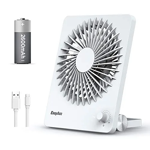 EasyAcc Batteria Ventilatori USB Portatile Ventilatori da Tavolo Batteria Ricaricabile da 2600mAh Leggero per Campeggio Biblioteca Ufficio Multi USB Porte Notebook USB Portatili-Bianco