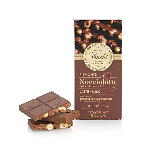 Venchi Tavoletta di Cioccolato al Latte con Nocciole Piemonte IGP Intere, 100g - Senza Glutine