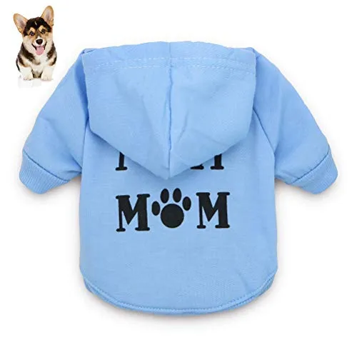 Macabolo - Vestiti per cani di piccola taglia con scritta stampata I Love My Mom, felpa con cappuccio per cuccioli o cani di piccola taglia in misto cotone con cappuccio per autunno-inverno