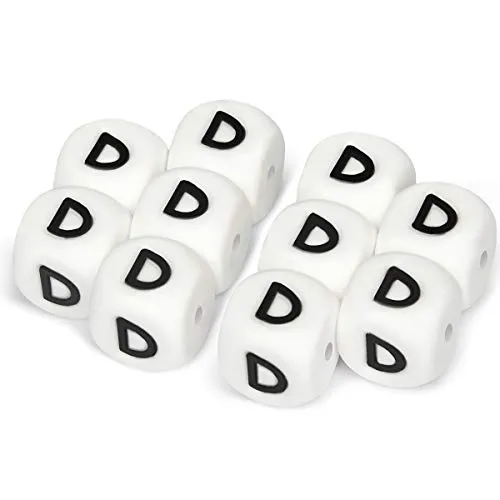 Perline lettera in Silicone, 10 Pezzi Alfabeto Inglese 12mm Cubo Crea il tuo kit sfuso fai da te Bulk Nome Personalizzato Perline da Dentizione per Bambini Senza BPA