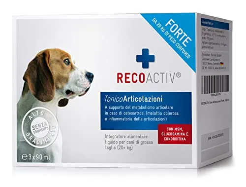 RECOACTIV Tonico Articolazioni Forte per Cani, 3 x 90 ml, integratore Alimentare in Caso di patologie degenerative delle articolazioni, con cozza Verde della Nuova Zelanda e glucosamina