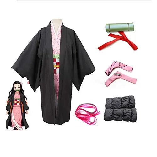 Kids Demon Slayer Kamado Nezuko Costume Cosplay Tanjirou Kimono Headwear Japan Anime Halloween Dress